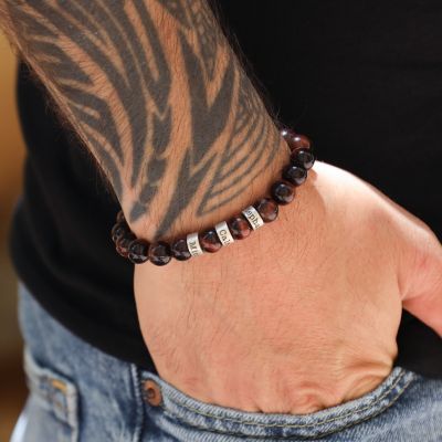 Red Tiger Eye Men Name Bracelet