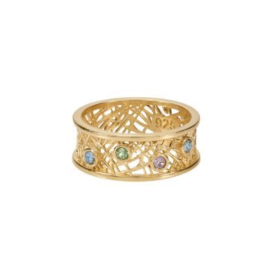 Familienwurzeln Geburtssteinring [750er vergoldet]