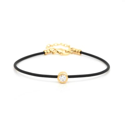Scarlet Diamond Bracelet - Black Cord [14 Karat Gold]
