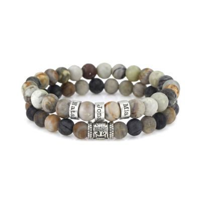 Serene Black Onyx Men Name Bracelet with sterling silver charms