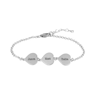 Pulsera de Set de Corazones con Nombre [Plata de Ley]