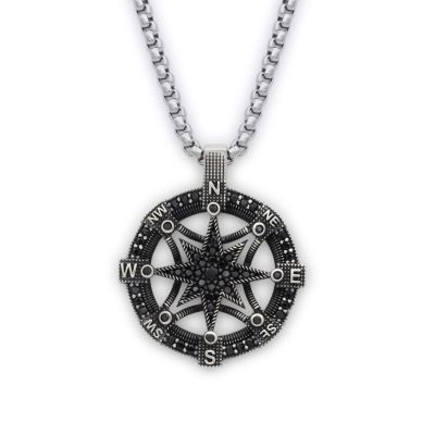 Compass Medallion Necklace for Men - Sterling Silver