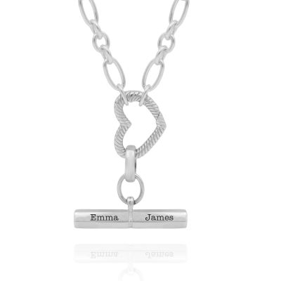 Collar Destino del Corazón en T con Nombre [Plata de Ley]