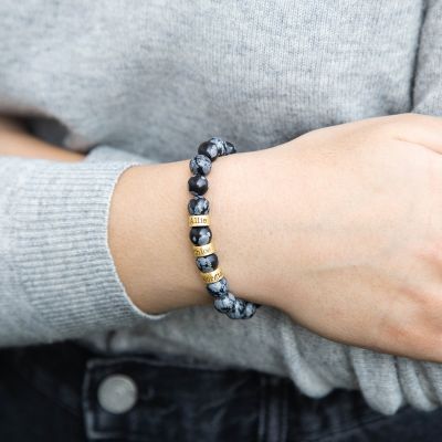 Bracelet Flocon de Neige Noir et Blanc avec Prénoms - Plaqué Or 18ct