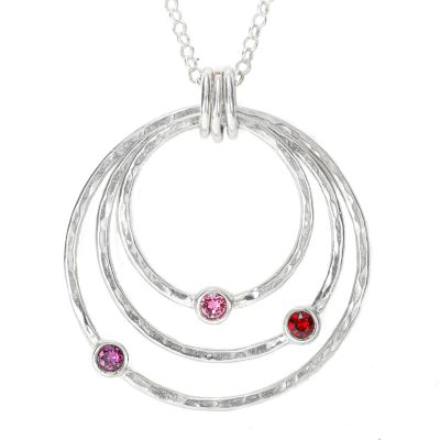 Collar de Piedras de Nacimiento Aros de Amor [Efecto Martillado - Plata de Ley]