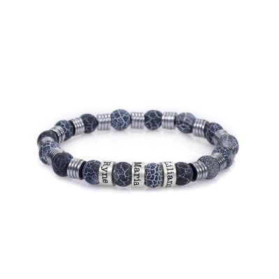 Hematite and Agate Men Name Bracelet - Sterling Silver
