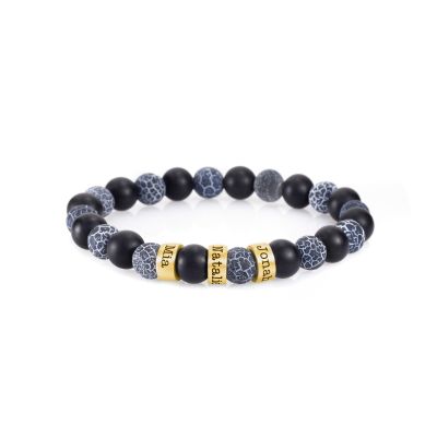 Bracelet Onyx et Agate Avec Noms [Plaqué Or 18ct]