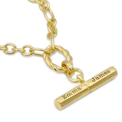 Collier Destin avec Barre Gravée [Plaqué Or 18ct] 