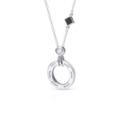 Talisa Circle Engraved Diamond Necklace with Nano Bible [Sterling Silver]