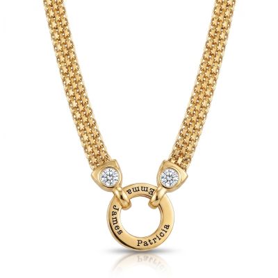 Family Circle Milanese Chain Name Necklace with Diamonds [18K Gold Plated]