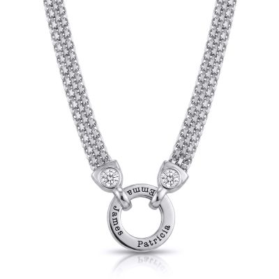 Family Circle Milanese Chain Name Necklace with Diamonds [Silver]