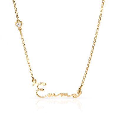 Talisa Italic Name Necklace With 0.10 ct Heart Diamond [18K Gold Vermeil]
