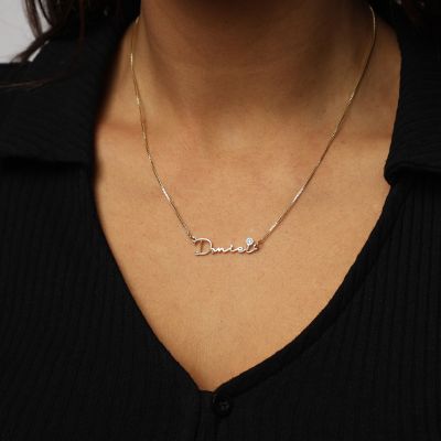 Talisa Italic Name Necklace With Crystal [18K Gold Plated]