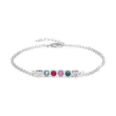 Talisa Stars Birthstone Bracelet With 2 Diamond Hearts [Sterling Silver]