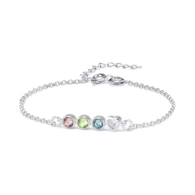 Talisa Stars Birthstone Bracelet With Diamond Heart [Sterling Silver]