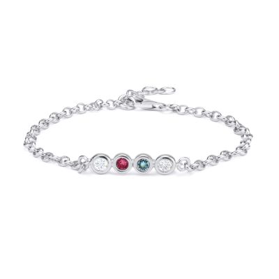 Talisa Stars Birthstone Bracelet With 2 Diamond Circles [Sterling Silver]