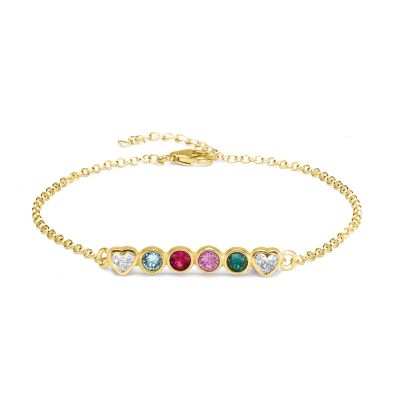 Talisa Stars Birthstone Bracelet With 2 Diamond Hearts [18K Gold Vermeil]