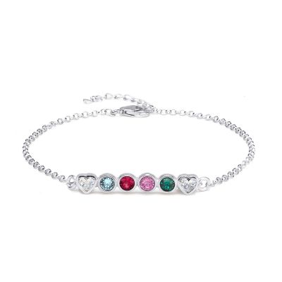 Talisa Stars Birthstone Bracelet With 2 Diamond Hearts [Sterling Silver]