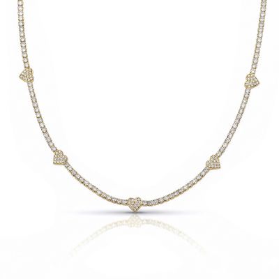 Tennis Necklace With Hearts [18K Gold Plated]