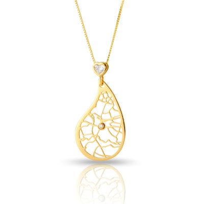 Threads Of Life Map Necklace with Heart Diamond [18K Gold Plated]