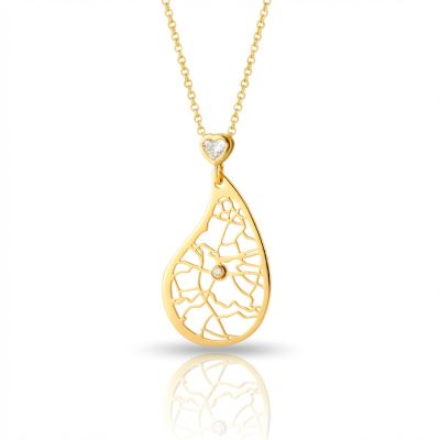 Threads Of Life Map Necklace with Heart Diamond [14 Karat Gold]
