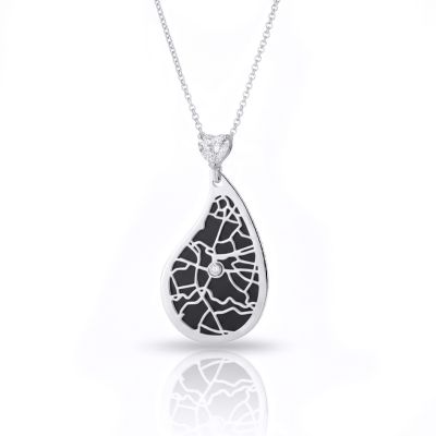 Collier Carte Fils de la Vie Silhouette avec Diamant Cœur - Argent