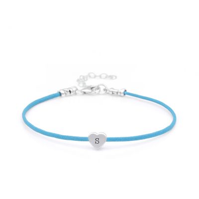 Ties of Heart Initial Bracelet - Turquoise Cord [Sterling Silver]