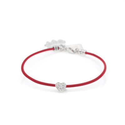 Ties of Heart Crystal Bracelet - Red Cord [Sterling Silver]