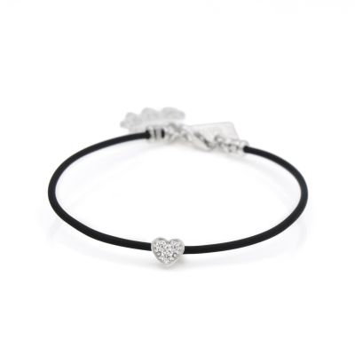 Ties of Heart Crystal Bracelet  - Black Cord [Sterling Silver]