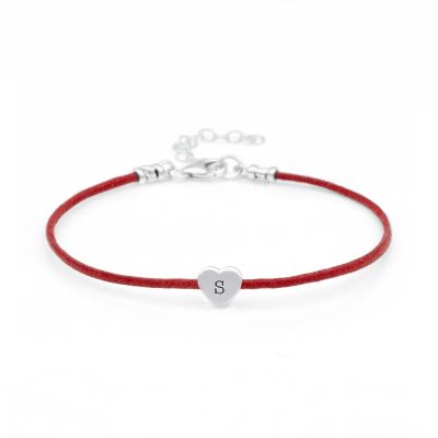 Ties of Heart Initial Bracelet - Red Cord [Sterling Silver]