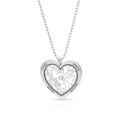 Ties of Heart Map Name Necklace [14 Karat White Gold]