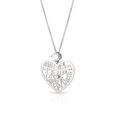 Ties of Heart Map Necklace With 1 Ct Diamond [14 Karat White Gold]