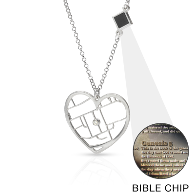 Collier Carte Liens du Cœur avec Nano Bible [Argent 925]