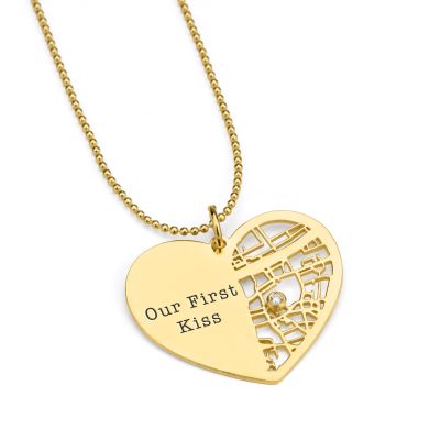 Ties of Heart Map Statement Necklace [14 Karat Gold]