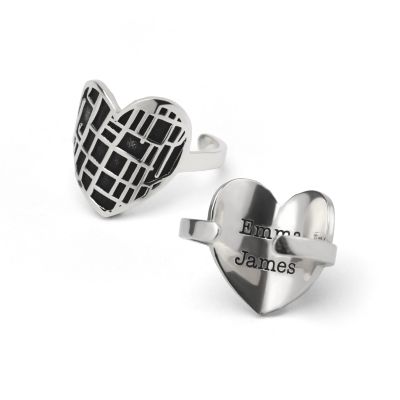 Anello con Mappa con Silhouette " Legami di Cuore" [Argento 925]