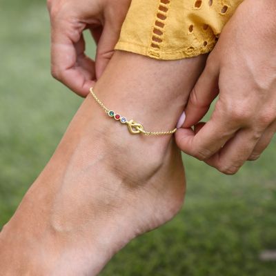 Bracelet de Cheville Liens du Coeur avec Pierres de Naissance [Plaqué Or 18ct]
