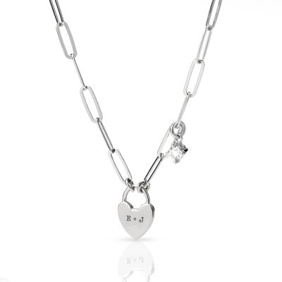 Ties Of The Heart Initials Paperclip Necklace with 0.50ct Diamond [Sterling Silver]