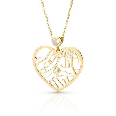 Collier Carte Liens du Cœur avec Diamant Cœur - Plaqué Or 18ct