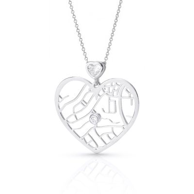 Collier Carte Liens du Cœur avec Diamant Cœur - Argent 925