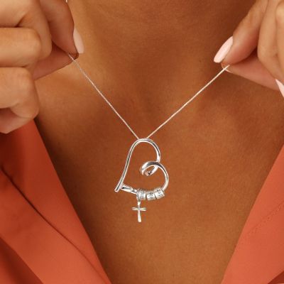 Ties of the Heart Name Necklace With Cross Charm [Sterling Silver]