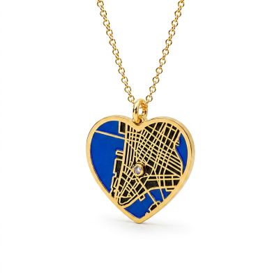 Ties of Heart Aqua Silhouette Map Necklace [18K Gold Vermeil]
