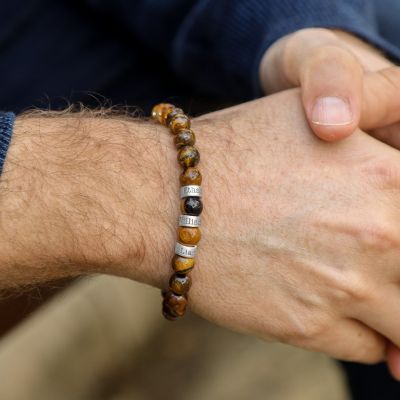 Men's Tiger Eye Bracelet Stretchy with Names 