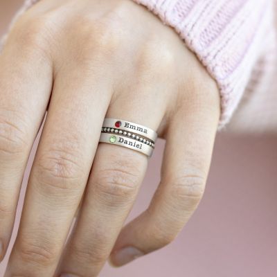 Name and Birthstone Rings Stack [Sterling Silver]