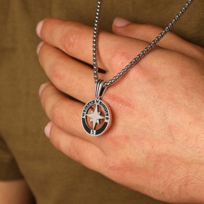 Father's Compass Men Name Necklace - Sterling Silver