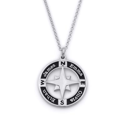 Der echte Norden Kompasskette mit Gravur für Damen [Sterlingsilber]