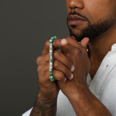 Cross Men Name Bracelet with Turquoise Stones