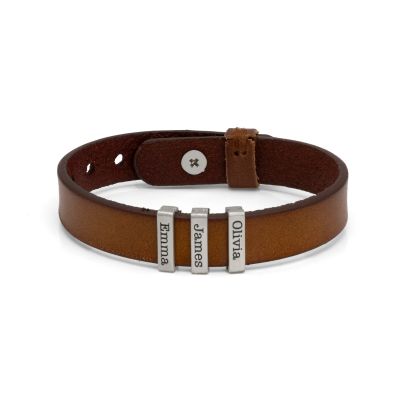 Bracelet Voyage du Nomade Gravé pour Homme - Cuir Marron Antique