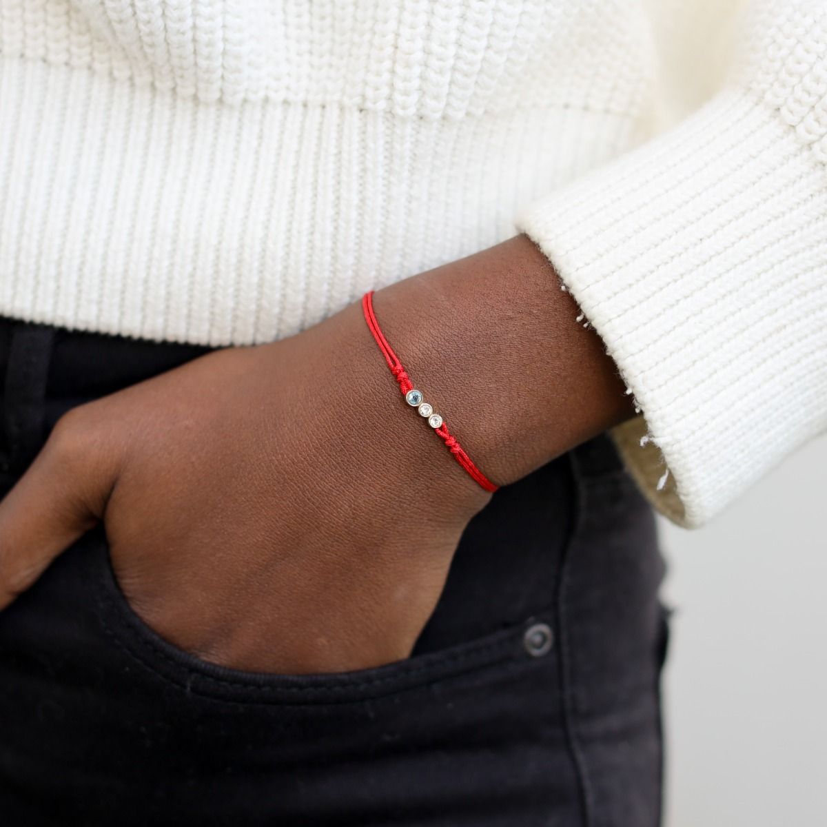 A Mother's Love Diamond Bracelet - Red String [Topaz & White Diamonds / 14 Karat Gold] - 1 Large Topaz + 1 Small Diamond