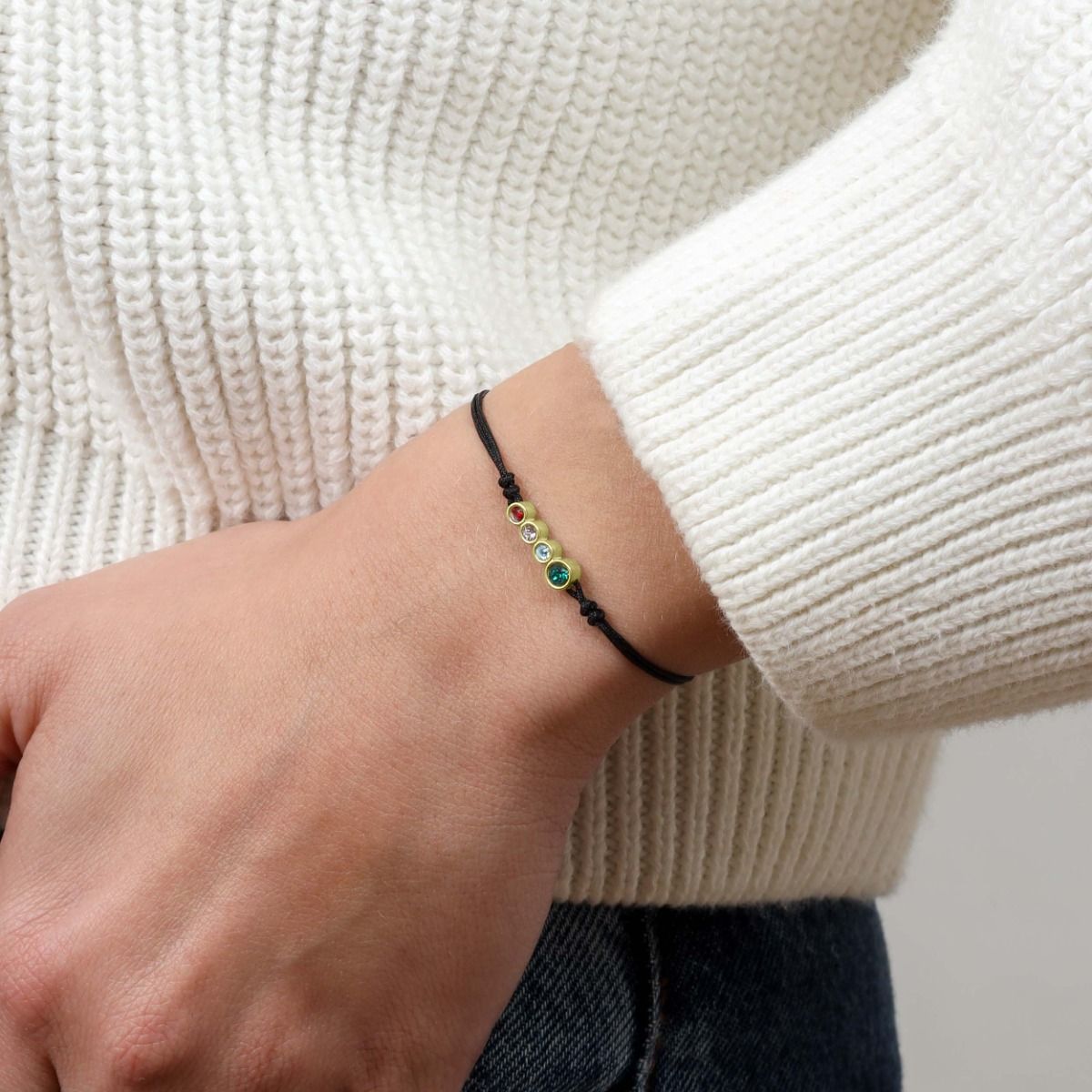 A Mother's Love Birthstone Bracelet - Black String [18K Gold Vermeil]