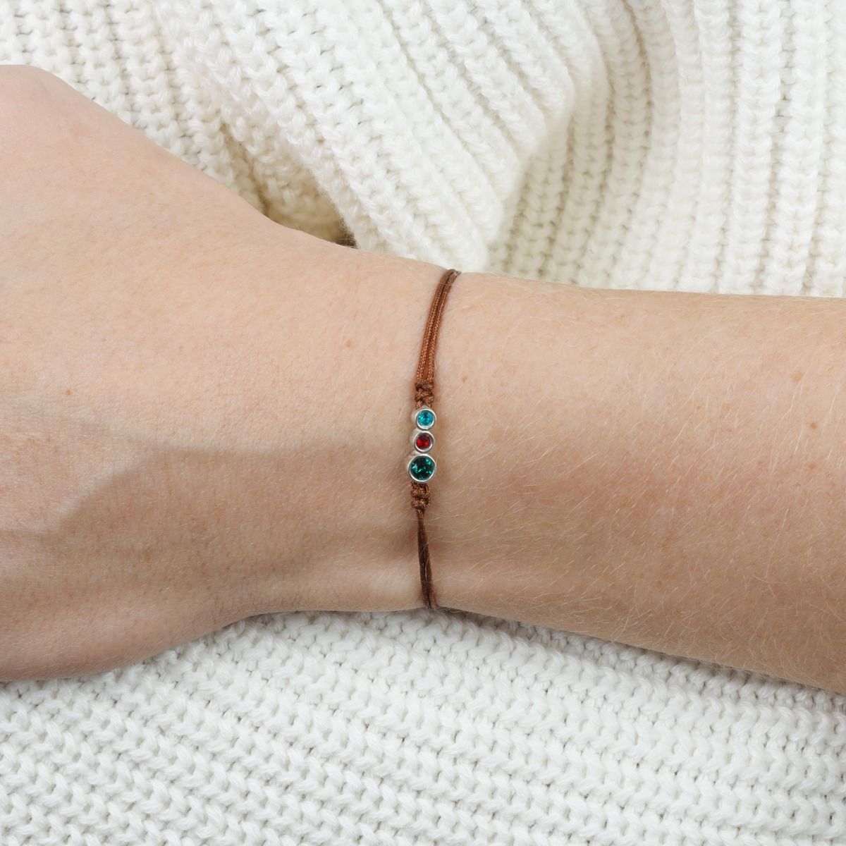 A Mother's Love Birthstone Bracelet - Brown String [Sterling Silver]